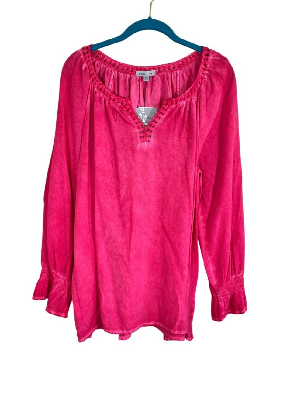Colorful Floral Tunic Top Pink XL Boho Festival Western Cottage Preppy Resort